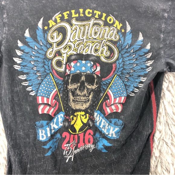 Affliction Tshirt Womens Small Vneck Skull Bike Week Dayton Beach Wings - Picture 9 of 9